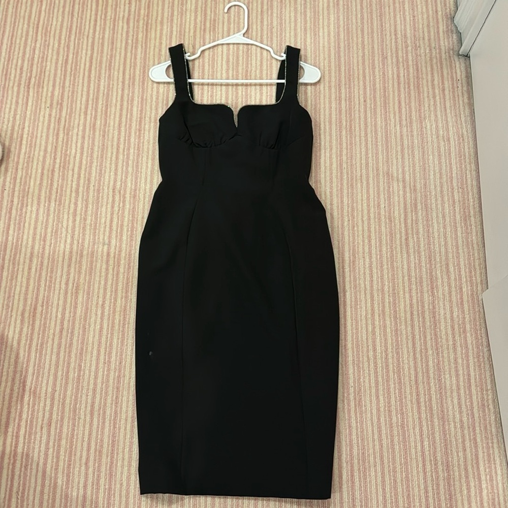 Saloni crystal embellished crepe midi dress black